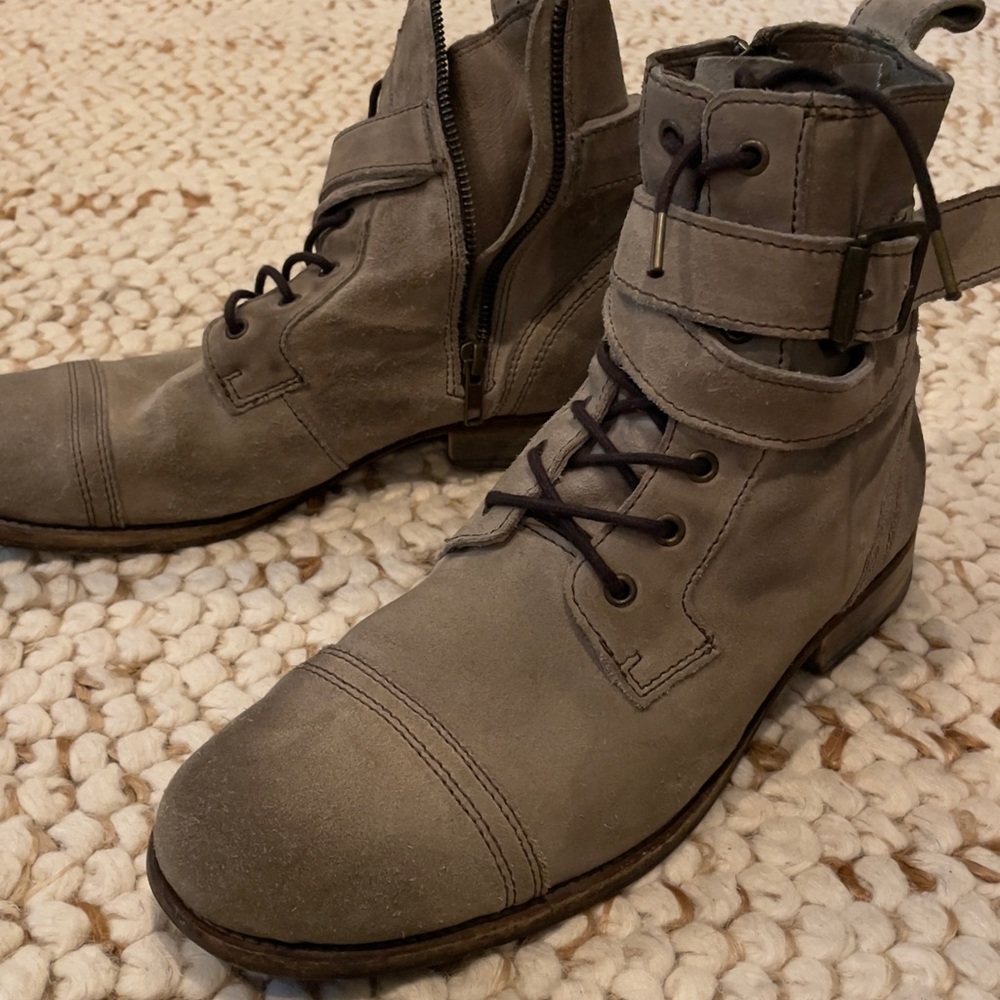 All saints mens suede boots wrap around buckle